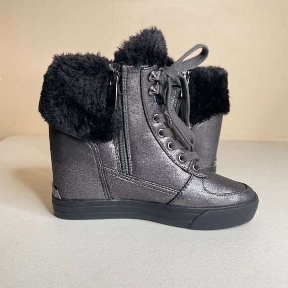 Guess Dustyn Faux Fur Hidden Wedge Sneaker Ankle Boots Size 6.5 - Picture 5 of 16